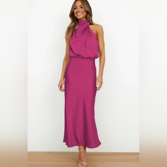 Satin women midi/maxi dress in purple - Picture 4 of 6
